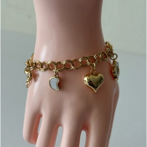 Luna Norte Toggle Brass 7 Charms Bracelet Gold Color W Mother of Pearl - Picture 7 of 10